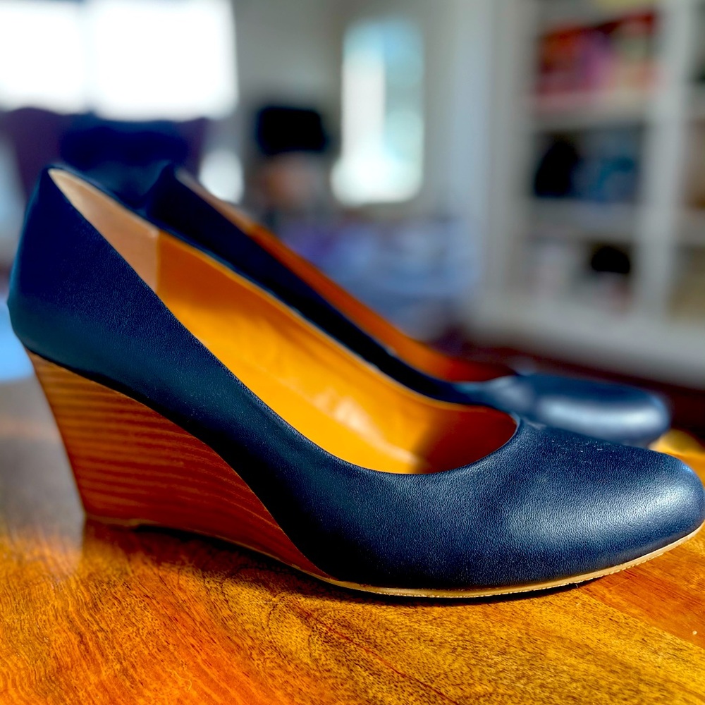 Navy Blue Leather Wedges by Nine West